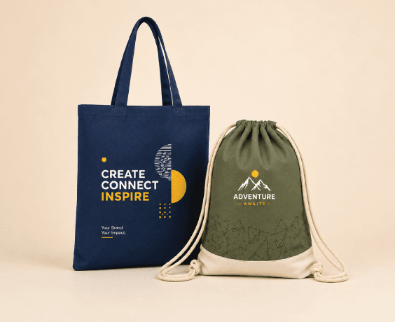 Custom tote bag and drawstring bag