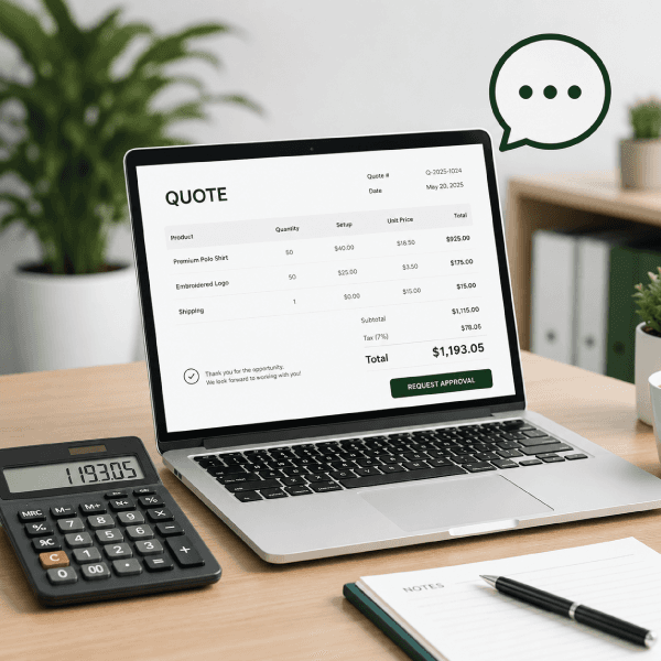 Customer receiving an instant product quotation