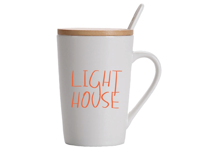 400ml Ceramic Mug with Wooden Lid / Coaster