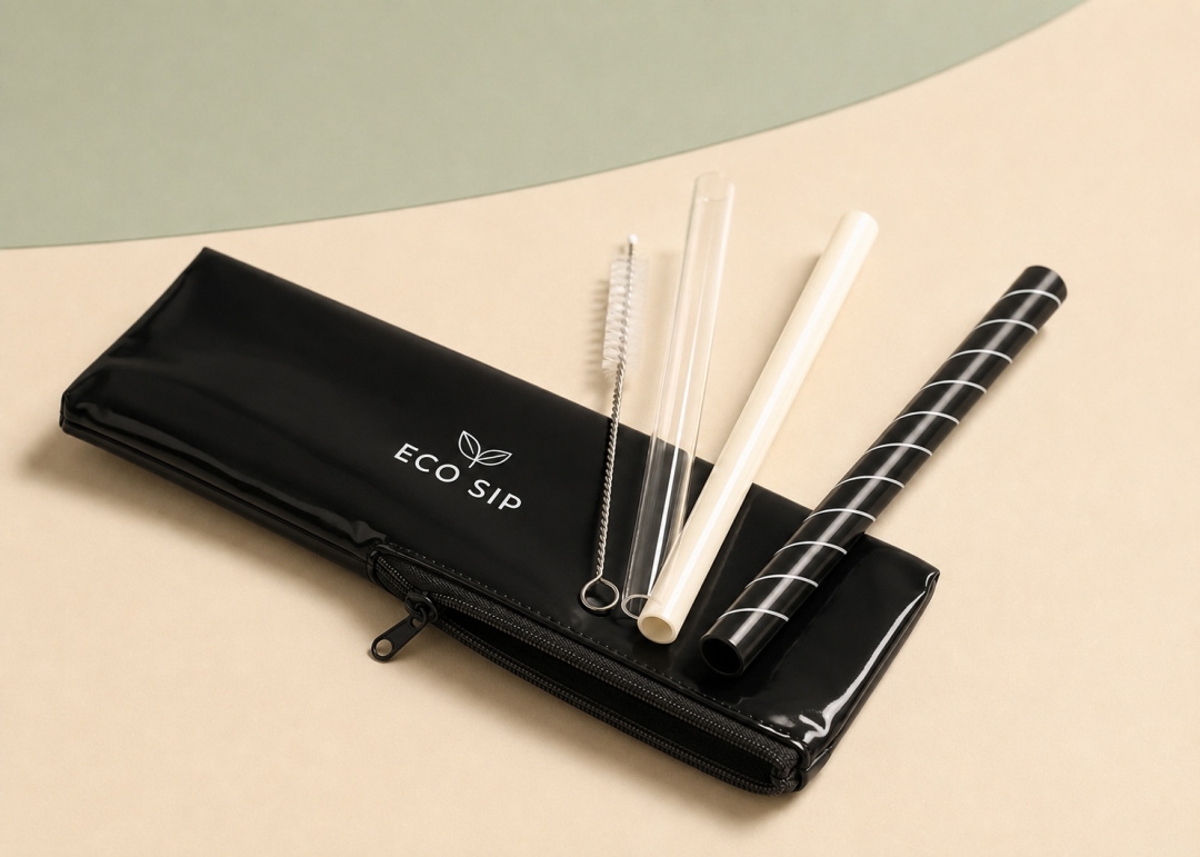 Reusable Plastic Straw Set